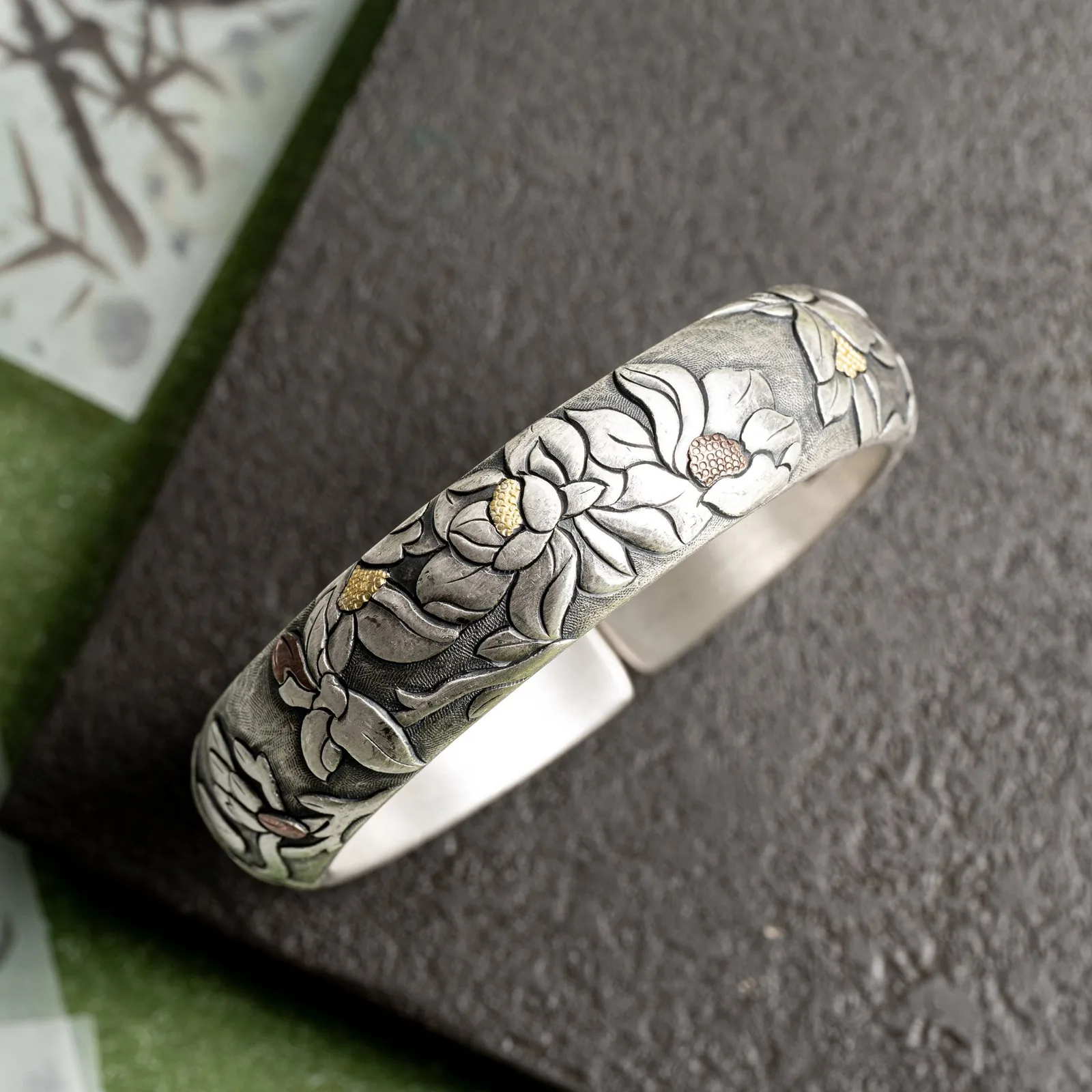 Floral bangle on a grey background