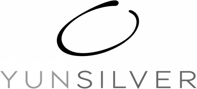 YUNSILVER 01 grey wordmark with flat black ring