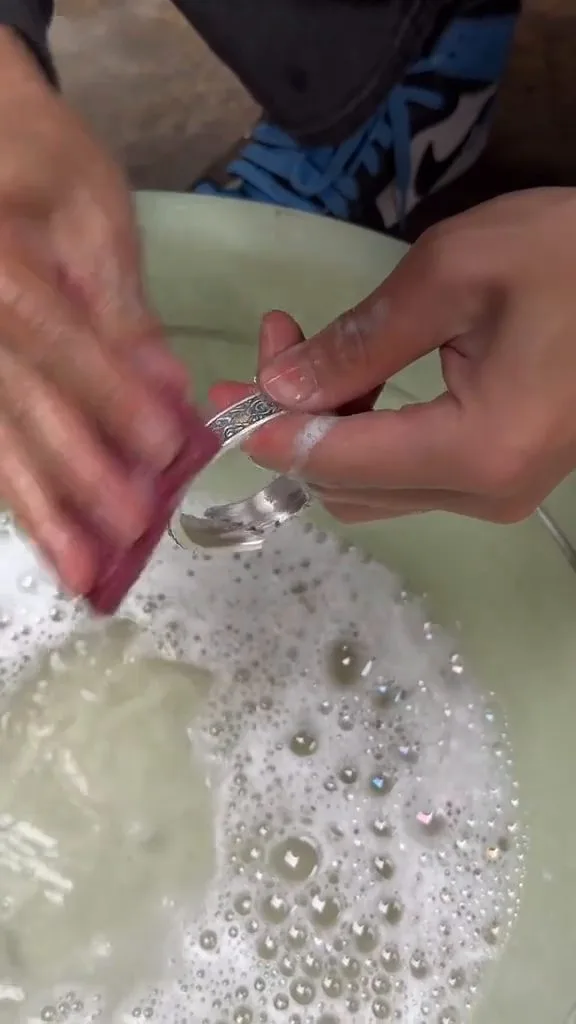 Washing a silver bracelet — mild soap and water for everyday care