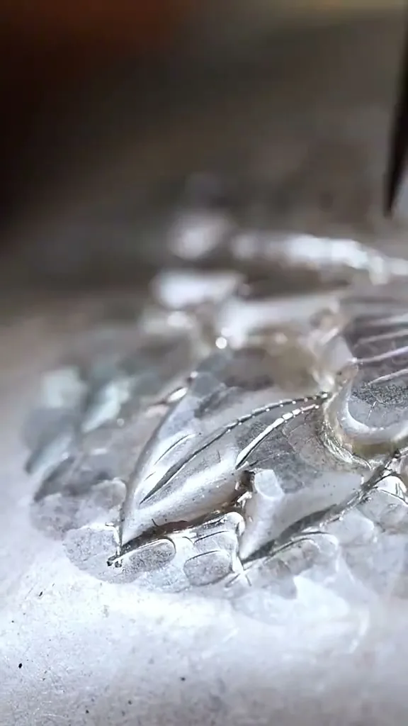 Hand-chased silver cup detail