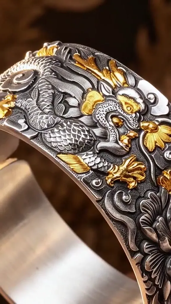 Dragon-phoenix bangle chasing detail