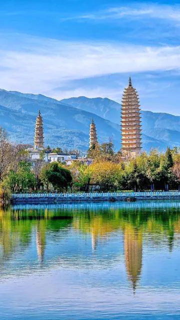 Three Pagodas reflected in Erhai Lake