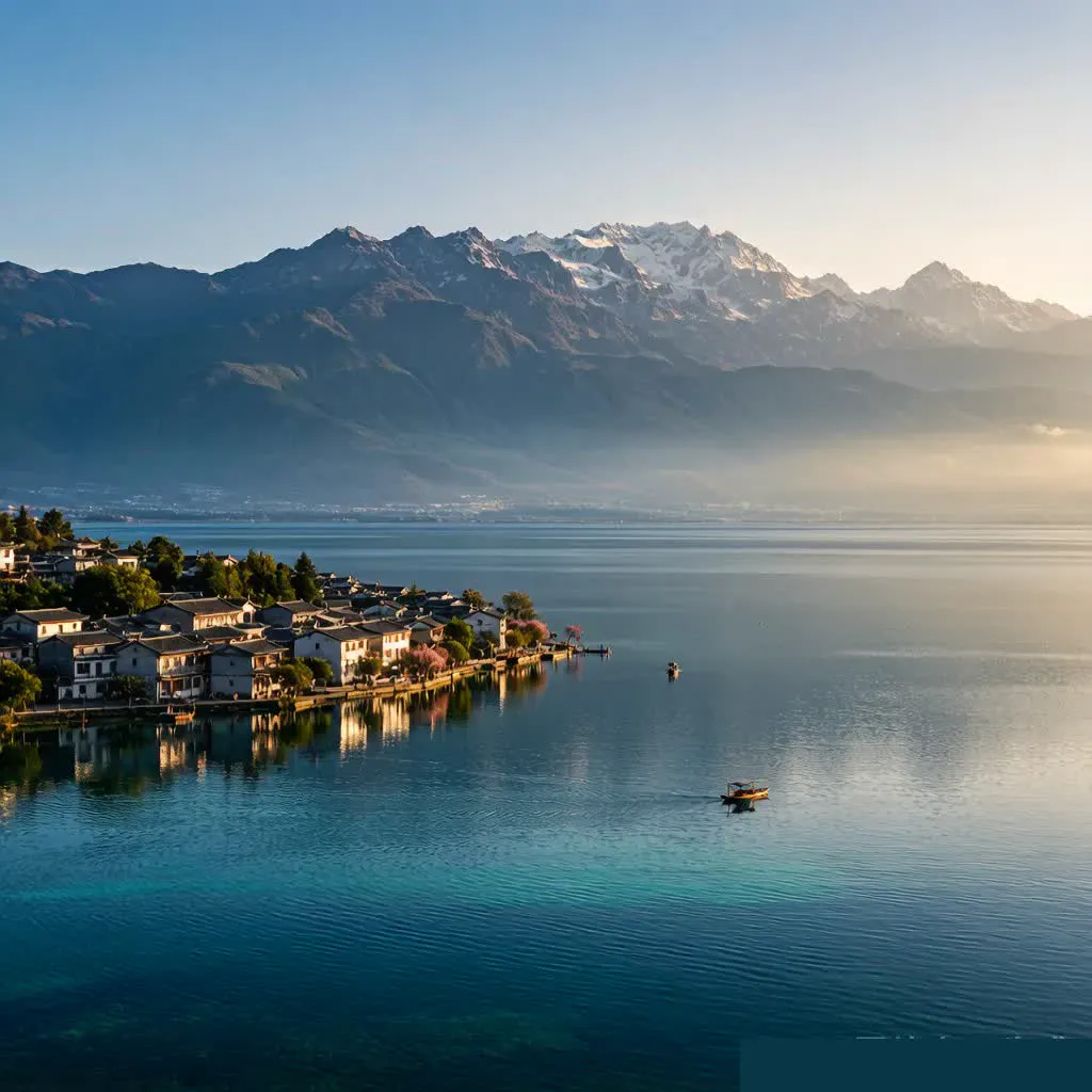 Morning light over Erhai Lake